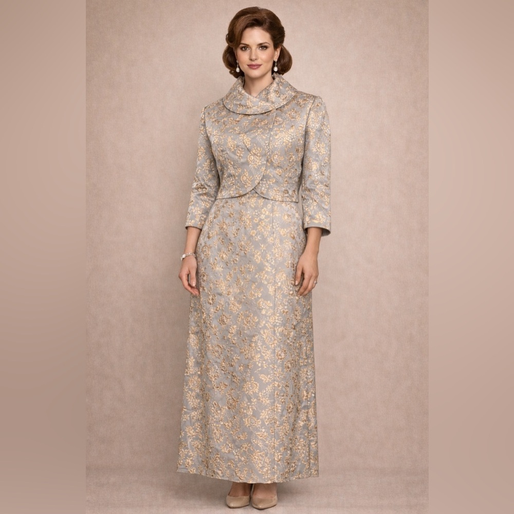 Vintage Bob Bugnand for Sam Friedlander Brocade Evening Dress & Jacket Set